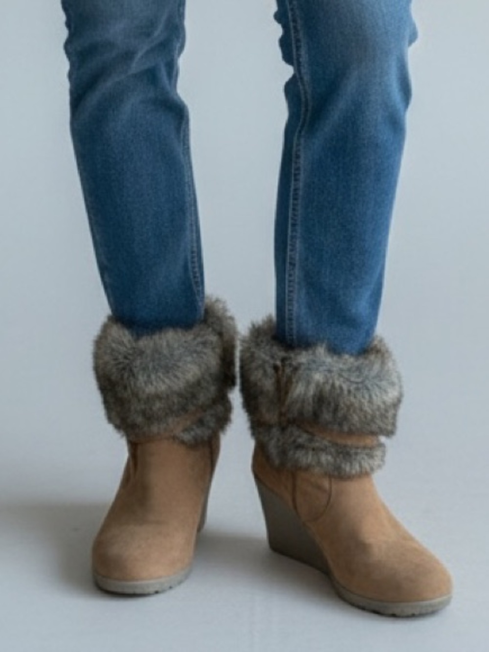 Rue21 Tan Faux-Fur Cuff Wedge Ankle Boots